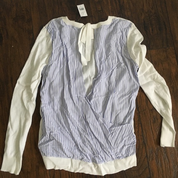 Loft | NWT Striped Crossover Back Mixed Media Sweater - Picture 5 of 9
